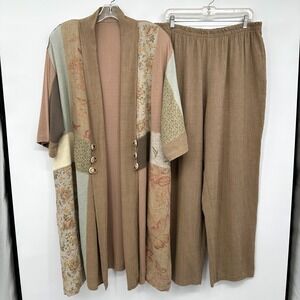 Vintage Spencer Alexis Jacket Pant Set 2X Linen Blend Lagenlook Patchwork USA